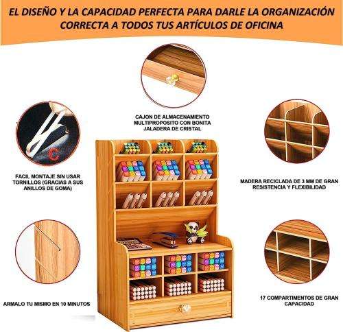 Desk Organizer Pencil Holder  Large Capacity 15 Compartments Pen Holder Multifunctional for Home