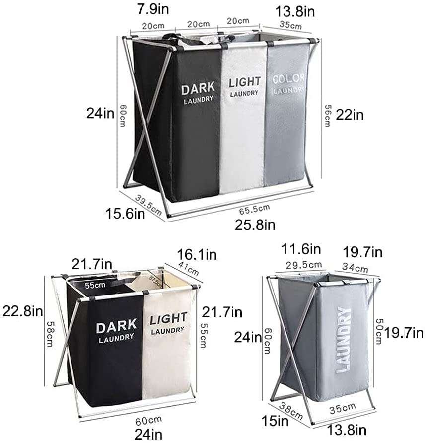 Durable Laundry Basket Foldable 2 Or 3 Section Dirty Clothes Basket With Aluminum Frame Waterproof S