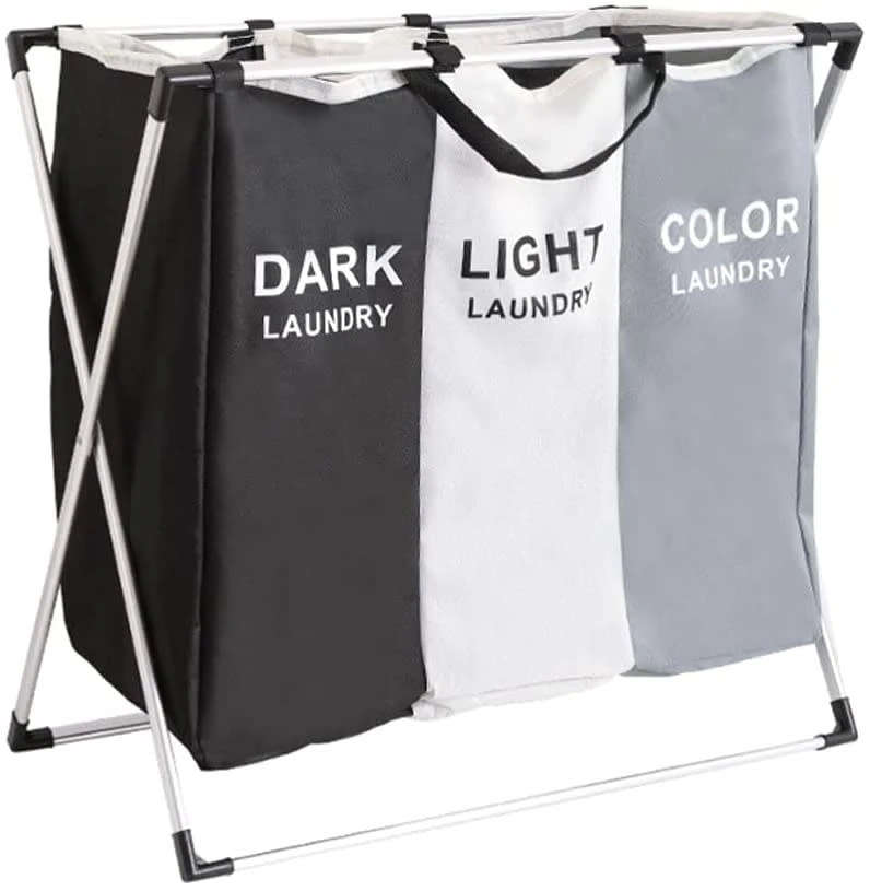 Durable Laundry Basket Foldable 2 Or 3 Section Dirty Clothes Basket With Aluminum Frame Waterproof S