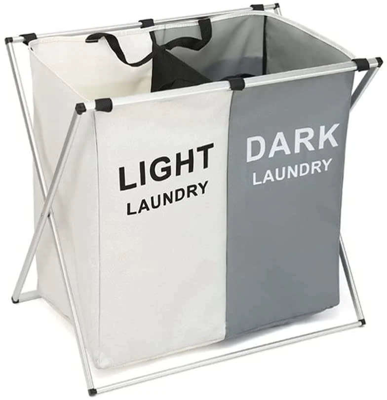 Durable Laundry Basket Foldable 2 Or 3 Section Dirty Clothes Basket With Aluminum Frame Waterproof S