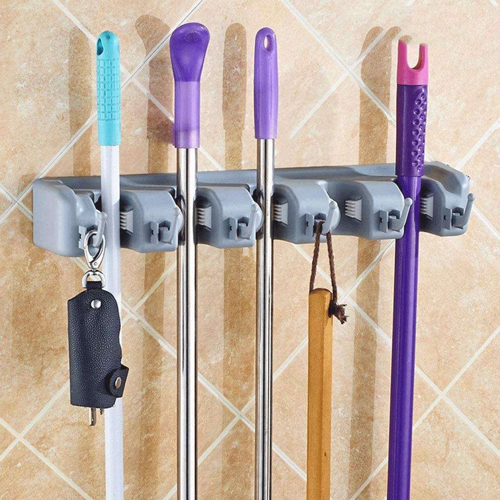 (Color: Gray) Broom Stand And Garden Tool Organizer Rake Or Mop Handle