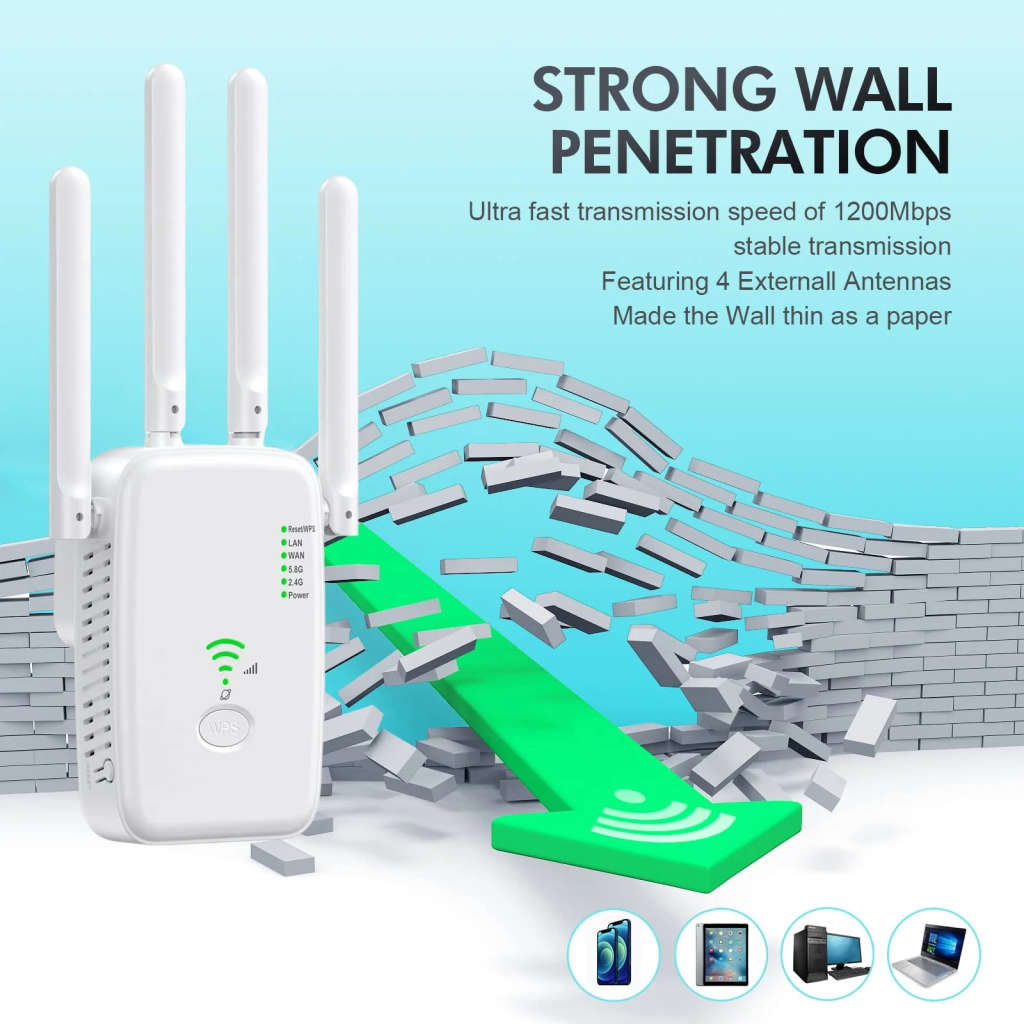 Repeater 1200 Mbit/s Wlan Amplifier Wifi Repeater Dual Band 5 Ghz And 2.4 Ghz Wifi Extender 2 Ethern