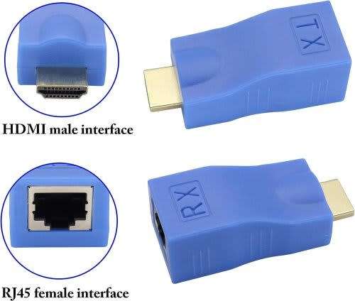 Male To Rj45 Female Converter 4k Network Ethernet Adapter, Cat5 To Hdmi Converter