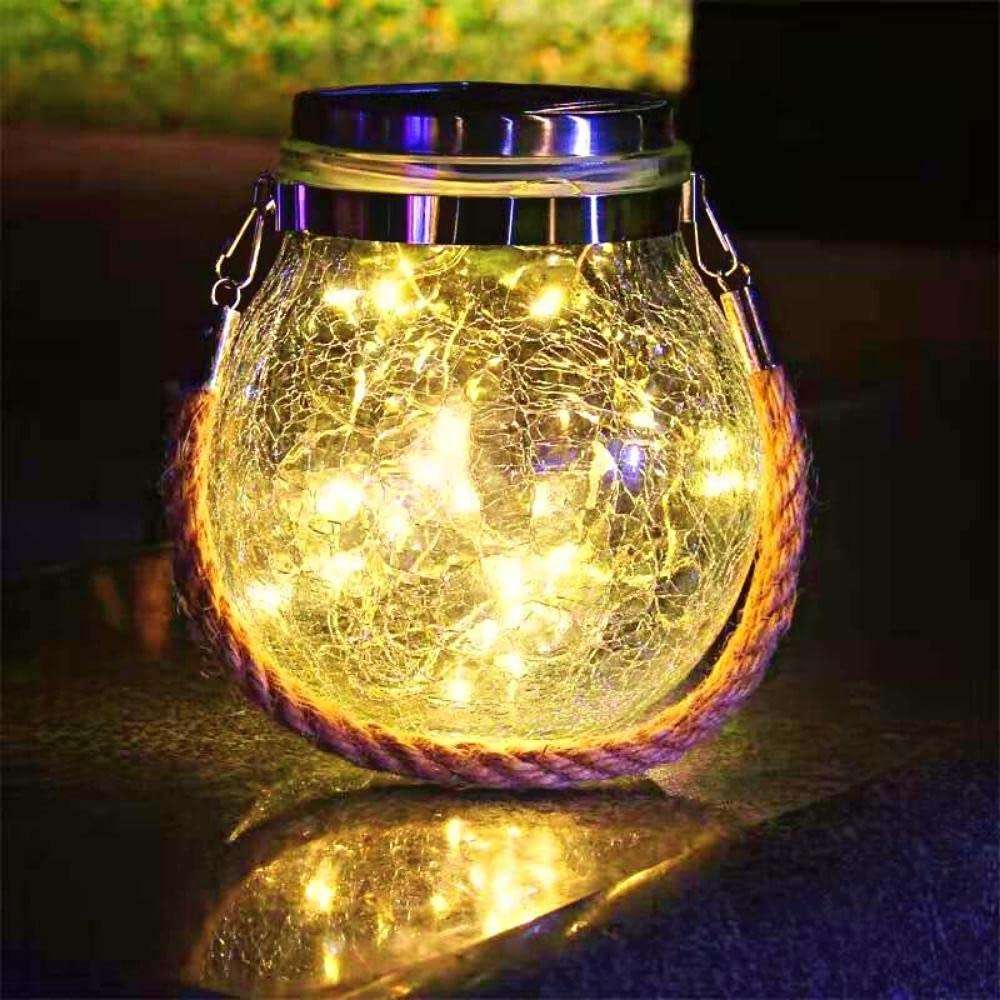 High-Looking Hanging Fairy Light Jar (Solar Power) Large Size Glass Mason Solar Powered 20 Led 2 Met