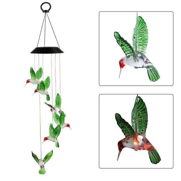 Super Beautiful Solar Hummingbird Wind Chime Garden Light In Multiple Colors