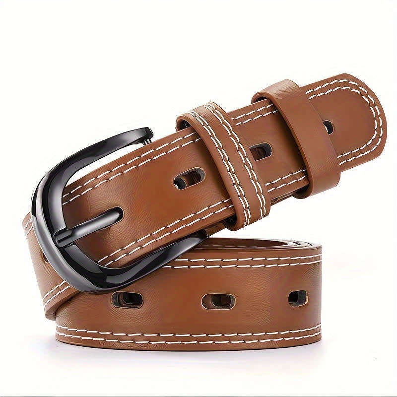 Good Looking Retro Eyelet Pu Belt For Women Men Classic Solid Color Belt Simple Casual Jeans Belt