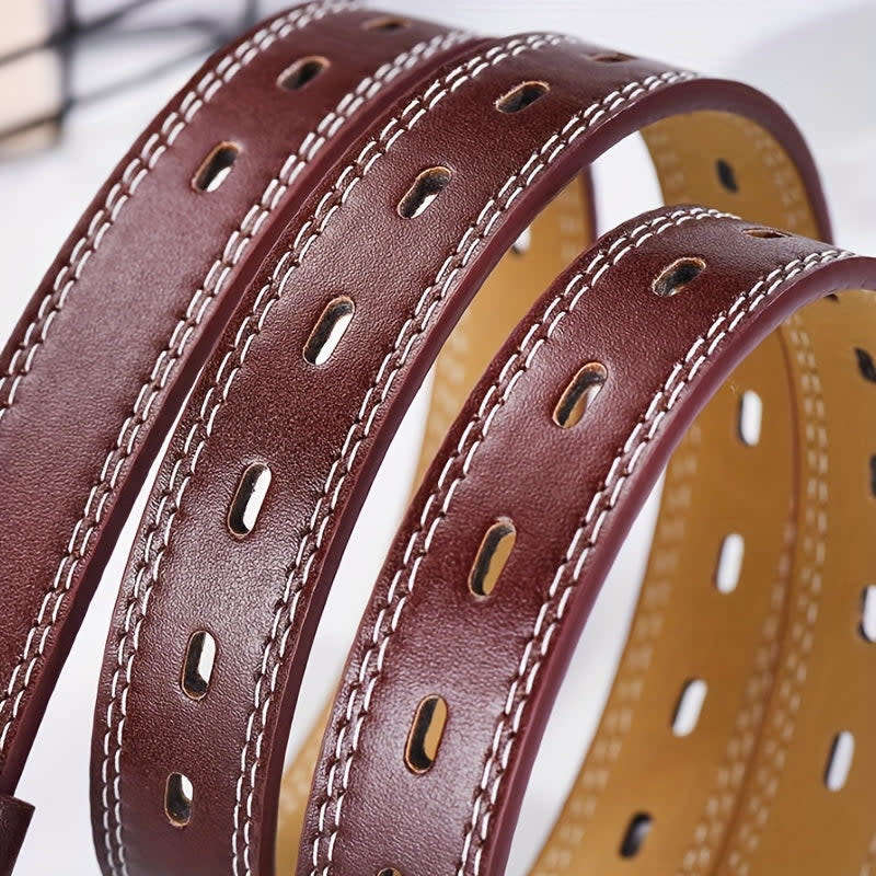 Good Looking Retro Eyelet Pu Belt For Women Men Classic Solid Color Belt Simple Casual Jeans Belt