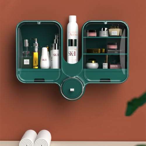 Convenient Wall-Mounted Cosmetic Storage Box, Punch-Free And Dust-Proof Shelf