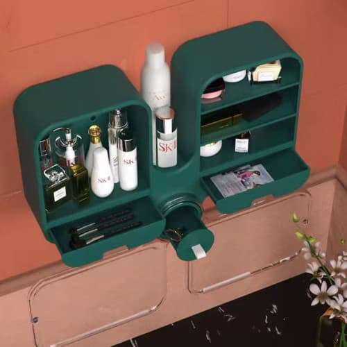 Convenient Wall-Mounted Cosmetic Storage Box, Punch-Free And Dust-Proof Shelf
