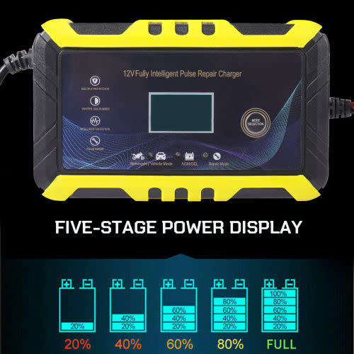 Portable 12V 6A Motorcycle Car Battery Charger Intelligent Automatic Pulse Repair