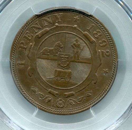 1892 KRUGER PENNY PCGS GRADED AU 58 - ZUID AFRIKAANSCHE REPUBLIEK - SCARCE