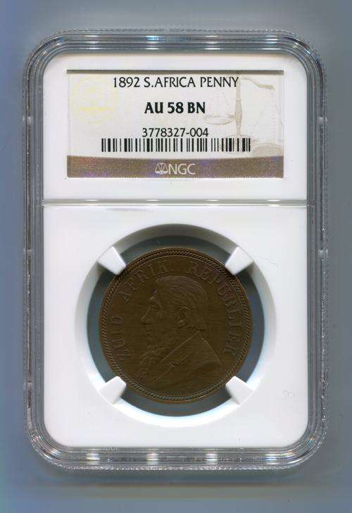 1892 KRUGER PENNY PCGS GRADED AU 58 BN - ZUID AFRIKAANSCHE REPUBLIEK - RARE