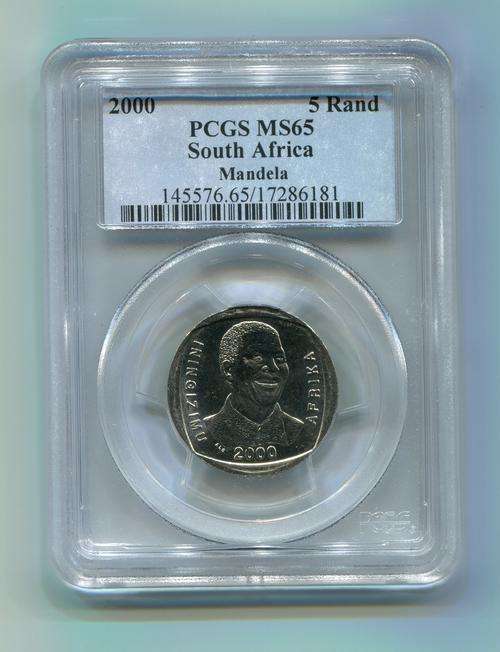 MS65 NELSON MANDELA PCGS GRADED MS 65 Year 2000 R5 Coin - FREE WORLDWIDE COURIER SHIPPING