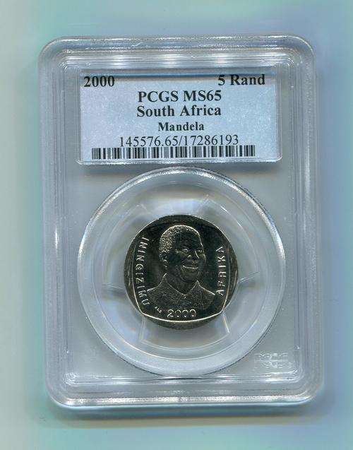 MS65 NELSON MANDELA SMILEY PCGS GRADED MS 65 Year 2000 R5 Coin - FREE WORLDWIDE COURIER SHIPPING
