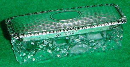 Small Glass Trinket Box with Hallmarked Silver Lid.   Chester 1903.