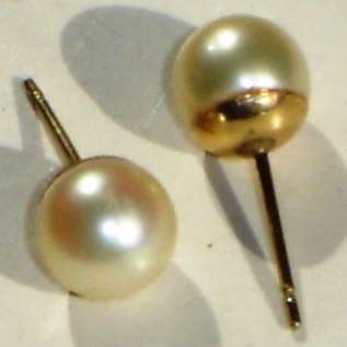 7.3 mm Genuine Pearl Ear Studs on Gold mountings.  (With their butterflies)