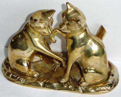 Solid Brass Vintage Pair of Cats with a Pen Holder .