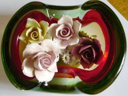 A very attractive Red & Green Glass Pansy Bowl. ( I don't want to call it an ashtray. :-)  )