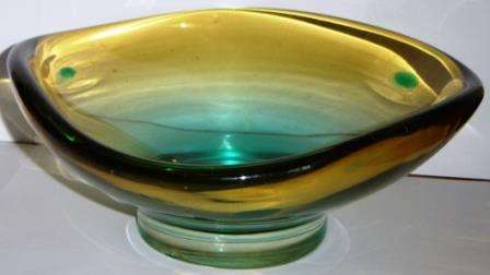 Large Heavy Green and Gold Display Bowl.