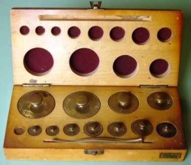 Vintage set of Apothecary Weights in oak box.
