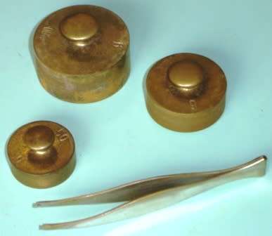 Vintage set of Apothecary Weights in oak box.