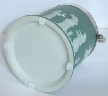 Green Jasper Wedgwood Biscuit Barrel with EPNS fittings.