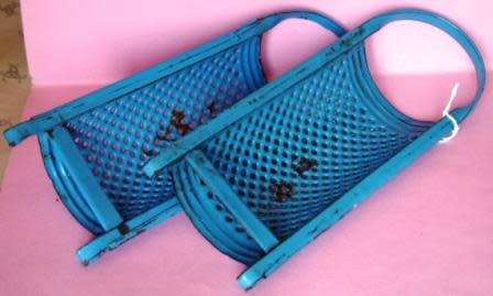 Blue Vintage Enamelware Bowed Graters.    Made in Denmark