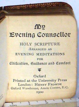 Miniature Book 'My Evening Counsellor'. Oxford 1900.