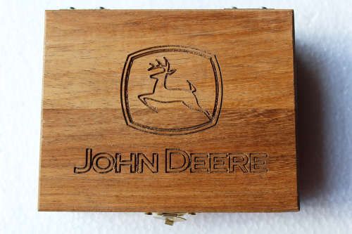 John Deere Solid Brass Belt Buckle in Wooden Box