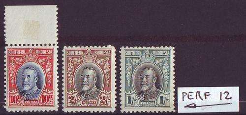 Southern Rhodesia Perf 12, MINT, 10d, 1 Shilling, 2 Shilling