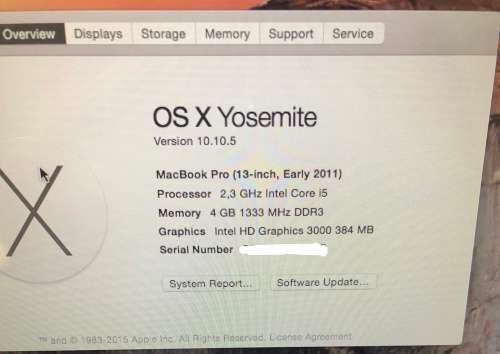 MACBOOK PRO 13" A1278 MC700 -i5 -2.3GHZ - 4GB - 320GB - GOOD CONDITION