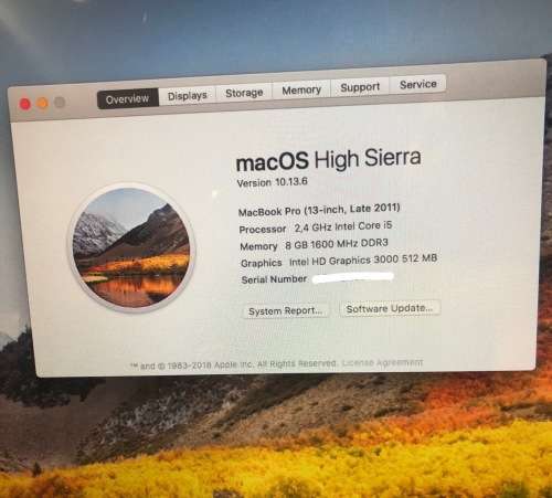 MACBOOK PRO 13.3"  - i5 - 2.4GHZ- 8GB - 500GB - A1278 MD313 - GOOD CONDITION