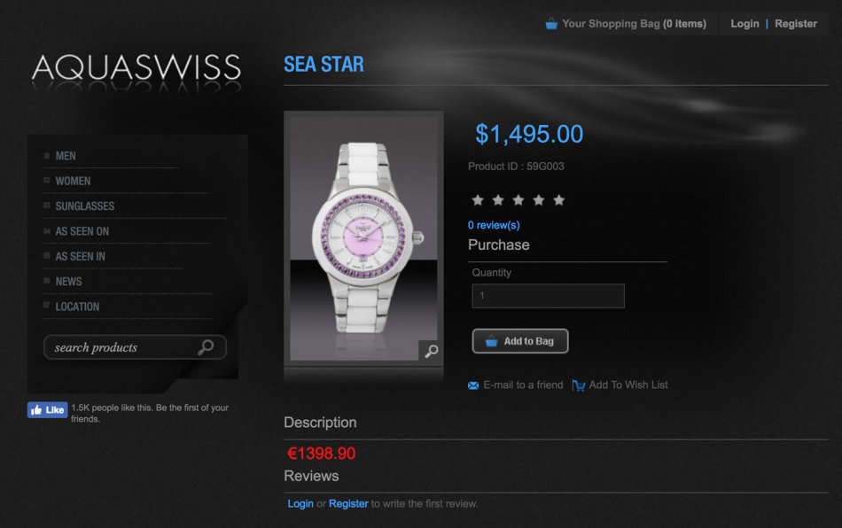 Retail: $1495 /R18,000.00 Aquaswiss Women Sea Star 2.25ct Topaz Watch with Ceramic Steel Band