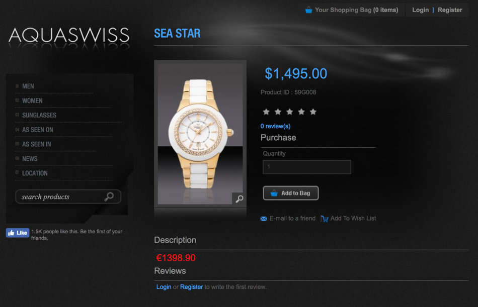 Retail: $1495 /R18,000.00 Aquaswiss Women Sea Star 2.25ct Topaz Watch with Ceramic Steel Band