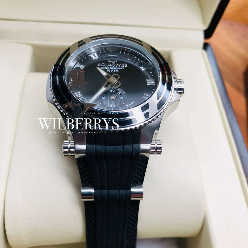 Retail: R12,999.00 Aquaswiss Women's Bolt M Black Silicone Band Watch BRAND NEW