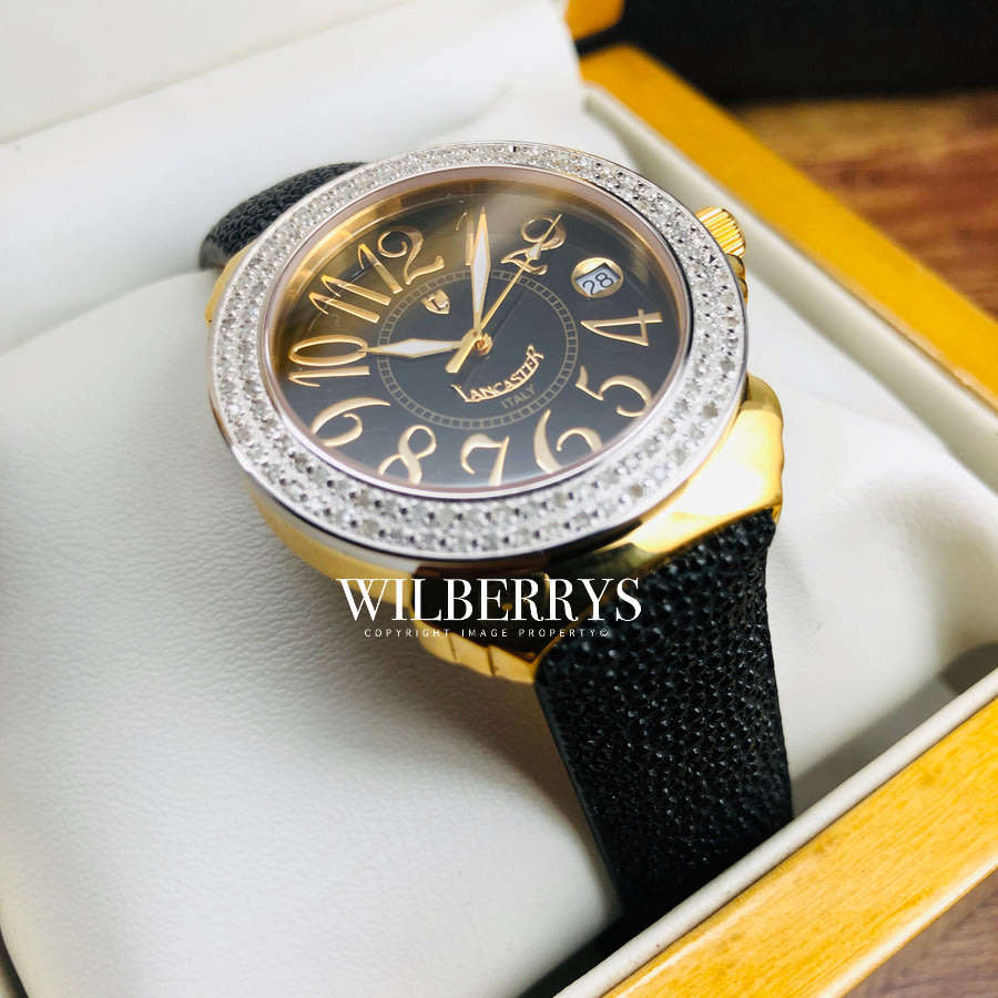 Retail: R25,000.00 Lancaster Italy Women's 112 Diamond Pilola Leather Giuloche Band Watch BRAND NEW