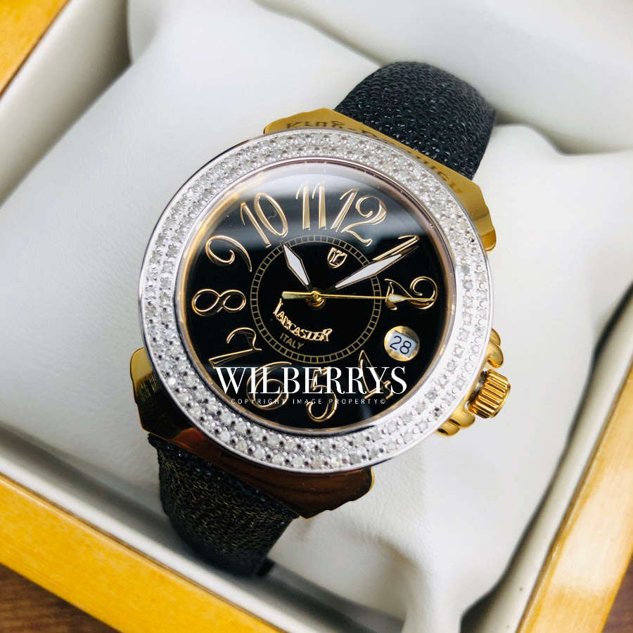 Retail: R25,000.00 Lancaster Italy Women's 112 Diamond Pilola Leather Giuloche Band Watch BRAND NEW