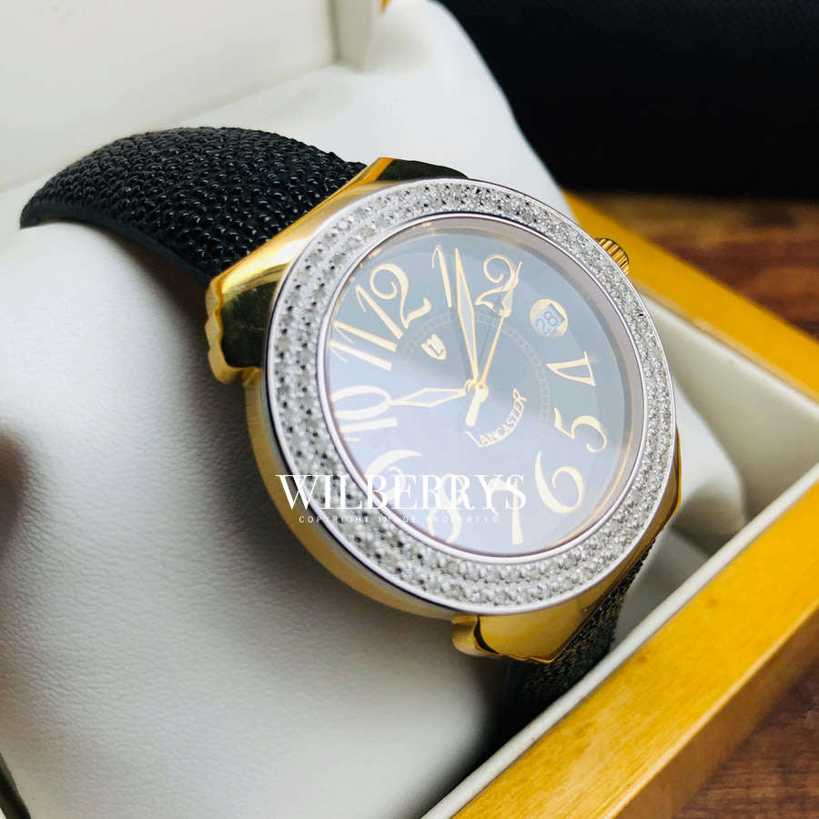 Retail: R25,000.00 Lancaster Italy Women's 112 Diamond Pilola Leather Giuloche Band Watch BRAND NEW