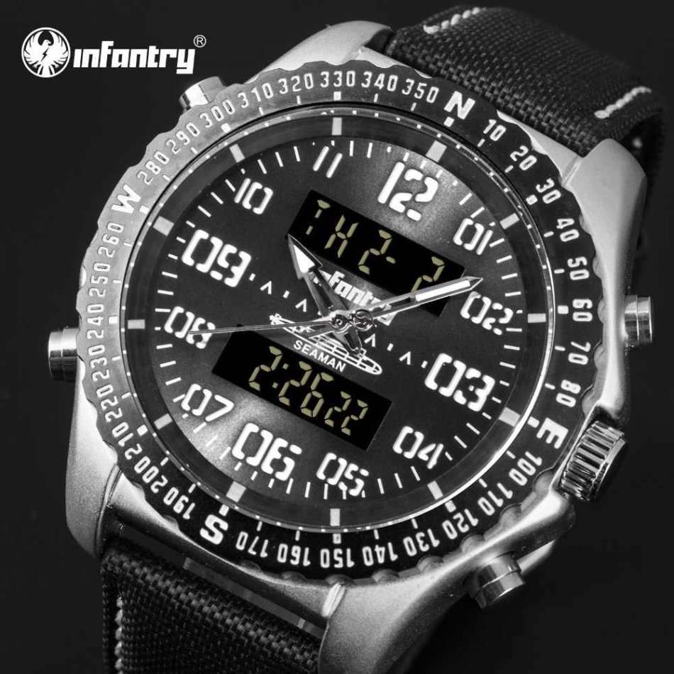 INFANTRY MILITARY Men's Sea Man ANA-DIGI Dual Timer Watch Brand new BOXED, FULLY LOADED!