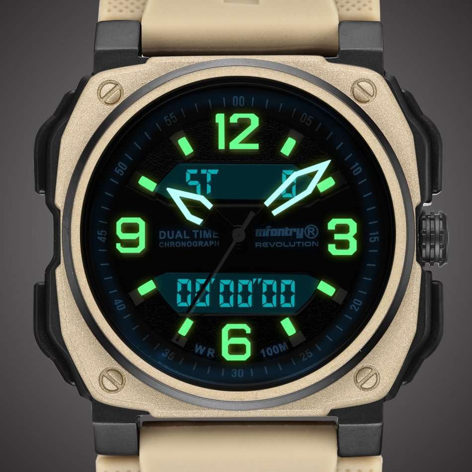 Retail: R8999.00 REVOLUTION® Men's Desert Eagle Dual Time Surgical Steel Silicone Watch NEW