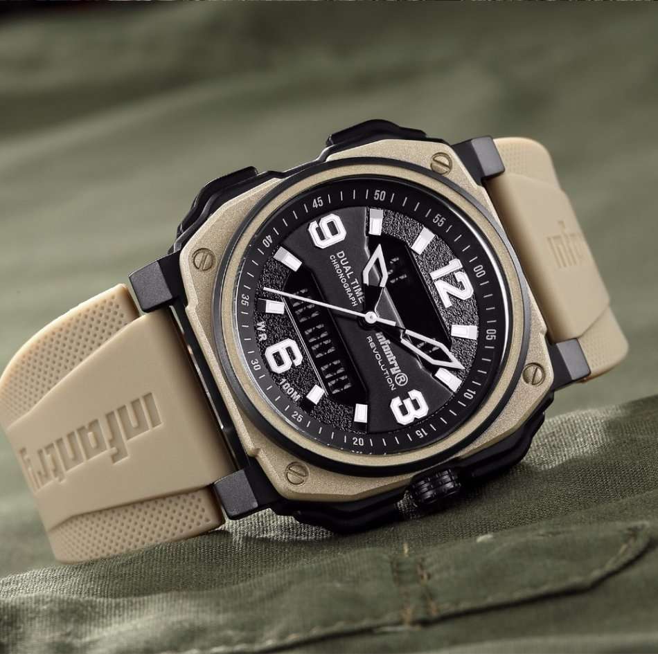 Retail: R8999.00 REVOLUTION® Men's Desert Eagle Dual Time Surgical Steel Silicone Watch NEW