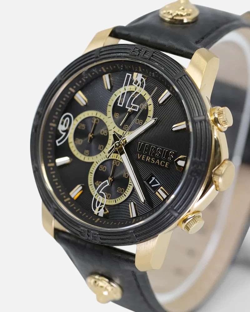 Retail: R9000.00 VERSACE Men's Versus Saint Germain BLACK GOLD EDITION Date Watch BRAND NEW