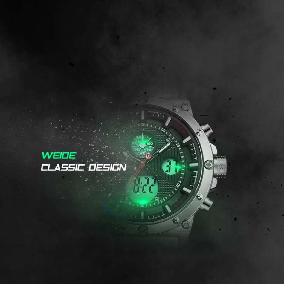 WEIDE Men's Goblin Ionic Steel 48mm Red Trim Dual Time + ALARM Watch BRAND NEW official SA store