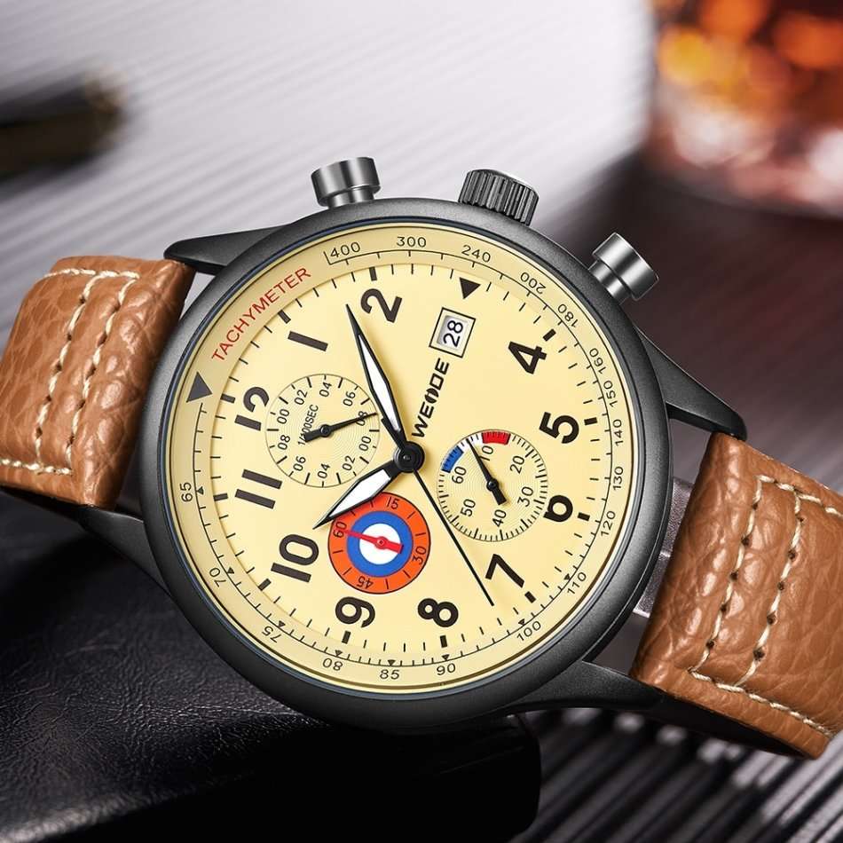 WEIDE Men's Bullet Petrol Tanned Leather Pilot Watch BRAND NEW official SA store