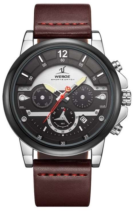 WEIDE Men's Nantucket Leather Brown Leather Chronograph Watch BRAND NEW official SA store