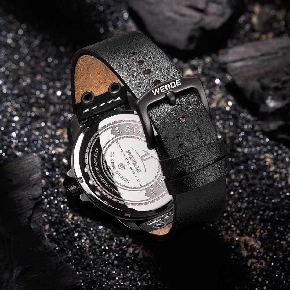 WEIDE Men's Gigantaur 50mm Black Leather Dual Time + ALARM Watch BRAND NEW official SA store