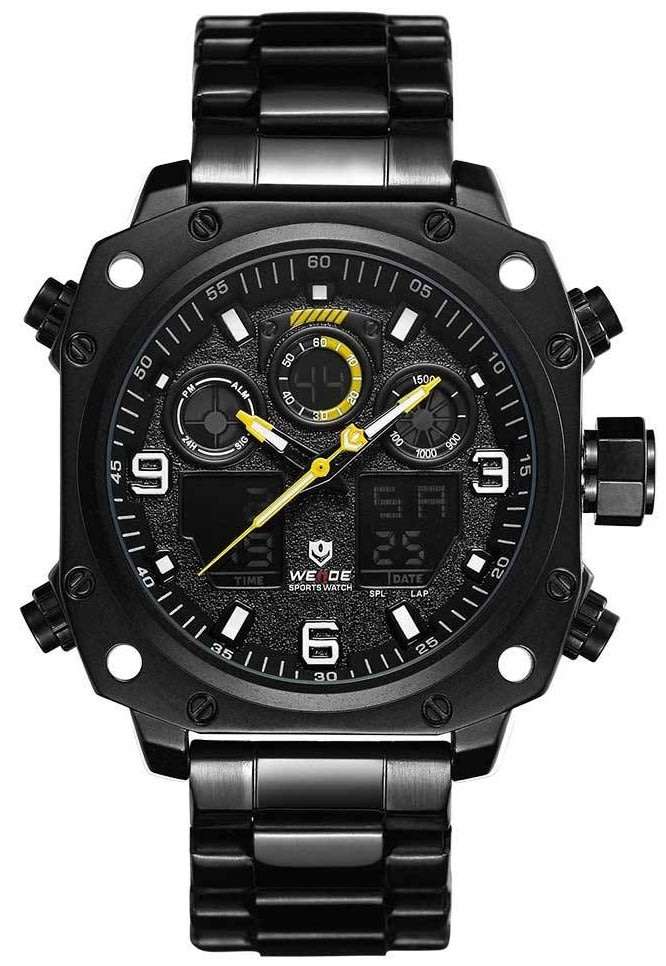 WEIDE Men's Delta Squadron IONIC STEEL BLACK/Yellow Detailing Watch BRAND NEW official SA store