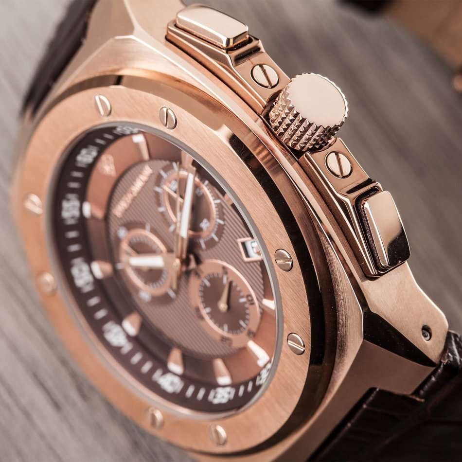 Retail: R6999 YVES CAMANI Men's Quentin Swiss Coffee/Rose Gold Watch + Gold Tin BRAND NEW