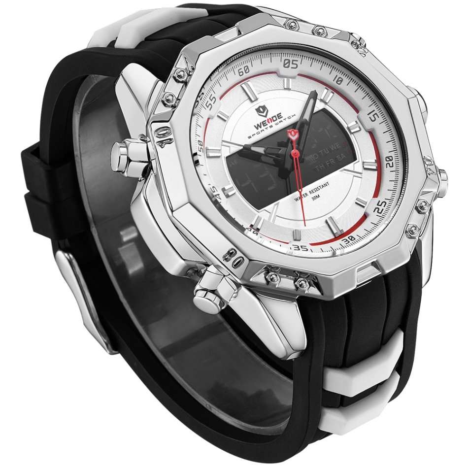 WEIDE Men's Powerhouse Dual Time Black/White Dual Time + ALARM Watch BRAND NEW official SA store