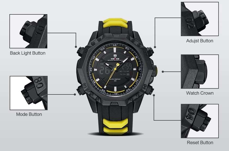 WEIDE Men's Powerhouse Dual Time Black/White Dual Time + ALARM Watch BRAND NEW official SA store